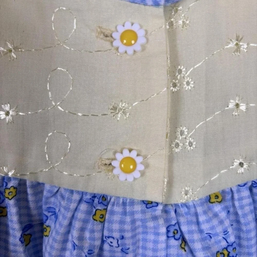 VTG 2000 Toddler Girls Handmade Size 2-3yrs Eyelet Floral Gingham‎ Sundress